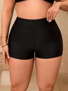 Swim Vcay Plus Size Women's One Piece Swim Bottoms, High Waist Tummy Control Solid Color Stretchy High Quality Beach & Pool Bikini Bottom For Summer Beach Vacation - Black - View 5