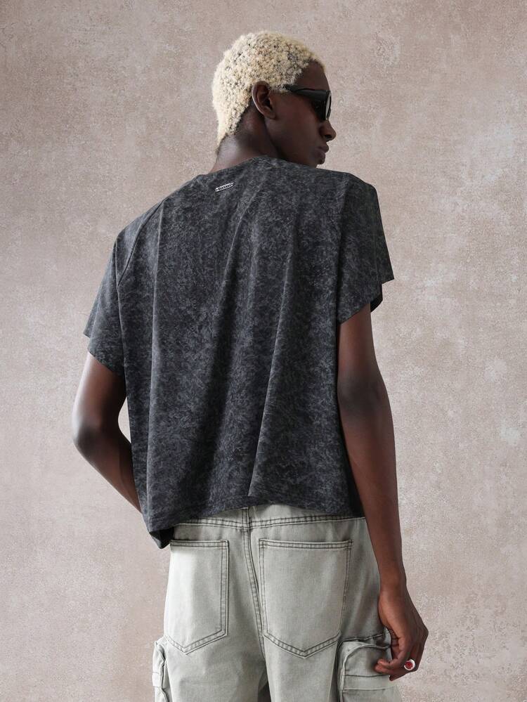 Essential Washed Effect Boxy Fit Raw Edge Raglan Crop Men T-Shirt