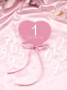 SHEIN 1 Set Heart-Shaped Baby Monthly Milestone Signs Pink Acrylic 3D Monthly Milestone Cards One Month Baby Sign Newborn Photo Props - Dusty Pink - View 3