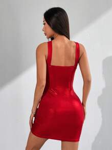 Chiquease Váy dự tiệc ngắn màu đỏ thanh lịch dành cho nữ - Đỏ - Xem 2