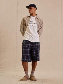 Musero Pantalones cortos de cuadros largos para hombre, para primavera y verano, estilo Y2K vacacional