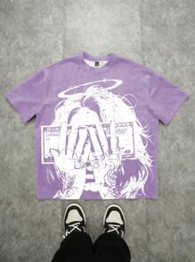 Manfinity EMRG Camiseta casual de manga corta y cuello redondo con estampado de figura para hombre