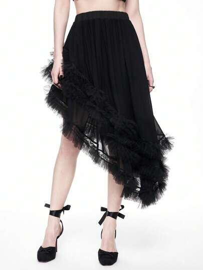 Jupe asymétrique en maille style gothique pour femmes