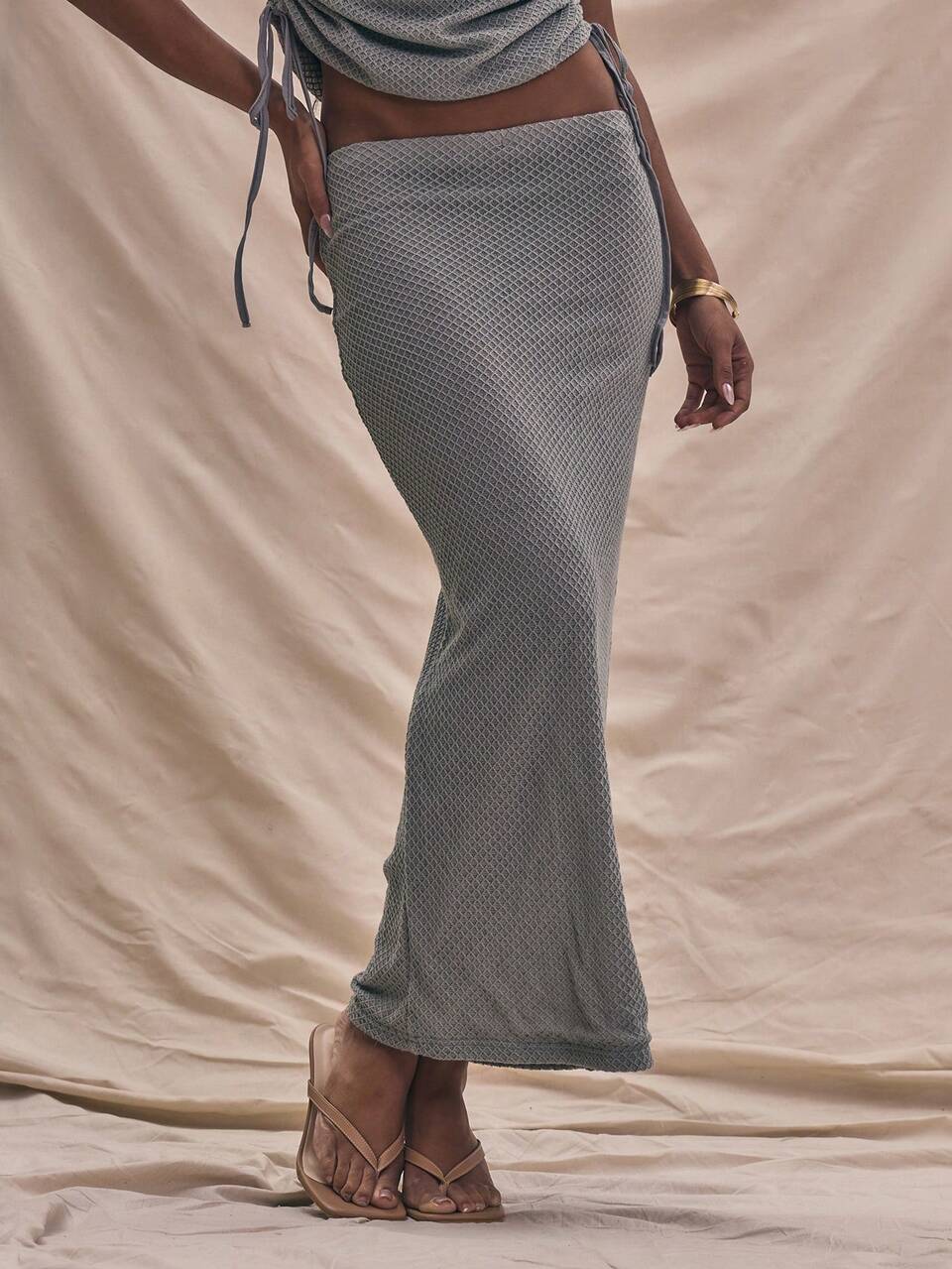 Fitted Textured Knit Maxi Skirt Bottom Only Summer Vacation Holiday Spring Elegant Cute S Party