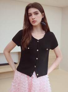 MOTF STUDIO 纽扣式短袖针织上衣 - 黑色 - 查看 4