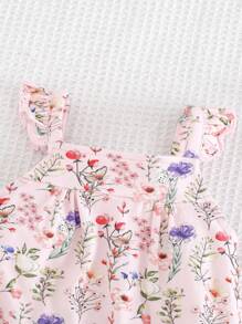 Cozy Pixies Baby Girl Ditsy Floral Round Neck Cap Sleeve Drop Waist Jumpsuit - Purple - View 8