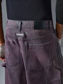 NEON BLANC Quần Jeans Denim Dài Đính Đá Đính Đá Thoải Mái Rộng Cho Nam - Màu tím hoa cà - Xem 5