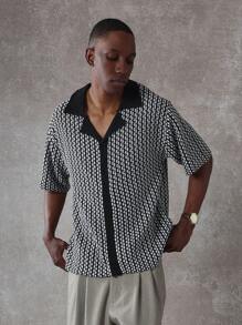 SUMWON 纹理几何图案里维尔领针织衬衫常规版型纽扣式 Polo 衫休闲度假装夏季度假海滩派对复古风格晚装 - 彩色 - 查看 1