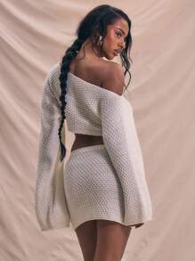 MUSERA Áo len dệt kim tay dài rộng, cổ lệch, chất liệu vải dệt họa tiết, dáng rộng, thích hợp mặc đi biển mùa hè, kiểu dáng mềm mại, phong cách Ibiza, mùa đông, thu, đông, sang trọng, xuân. - Kem - Xem 3