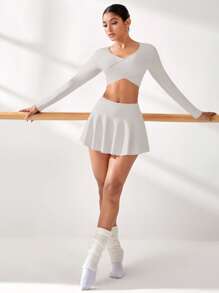 Eassivo Eassivo 2pcs Women's Sporty Casual Yoga Running Fitness Cute & Sexy Top & Skirt Shorts Set - Beige - View 8