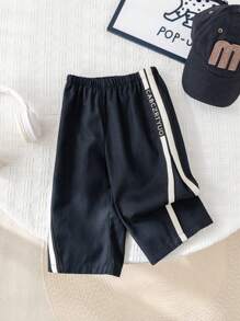 SHEIN Casual, Korean Style, Loose Fit, Drawstring Waist Long Pants For Baby Boys And Baby Girls, Suitable For Spring And Summer, Wearing At Home Or Outside