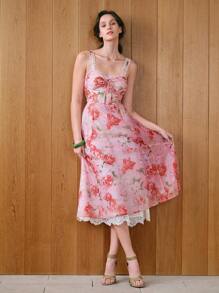 Chiquease 女士系带细节数码印花吊带中长连衣裙 - 粉色 - 查看 2