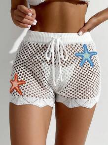 Swim Vcay Abito copri costume da spiaggia sexy, con motivo di stelle marine in crochet, sarong casual da vacanza