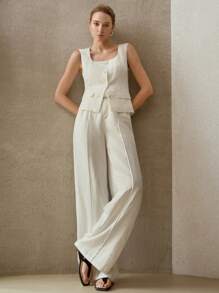 MOTF PREMIUM LINEN PRESS CREASE BELTED SUIT PANTS - Beige - View 9