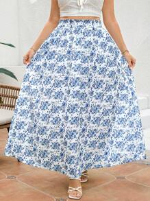 SHEIN Clasi Plus Size Women's Summer Blue Ditsy Floral Pattern Skirt With Pockets Summer Skirts Ditsy Floral Skirt Blue Skirts Blue And White Skirts Flowy Skirts Long Skirts Falda Women's Skirts Skirts For Women Party Skirts Elegant Long Skirts For Women Summer Skirts Plus Size Light Blue Skirts Beach Skirts Skirts Plus Size Women Skirts Elegant Skirts