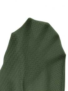 SHEIN Frenchy 女士纯色圆领短袖休闲纹理 T 恤 - 墨綠色 - 查看 7