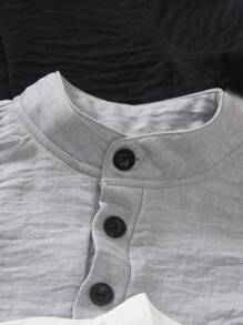 SHEIN 3pcs/Set Baby Boy Casual Tops Clothes Set, Includes Solid Color Button-Up Collar Shirts In Black, White, And Grey, Soft & Comfortable Short Sleeve Top, Suitable For Daily Wear, Travel, Spring Or Summer - White - View 3