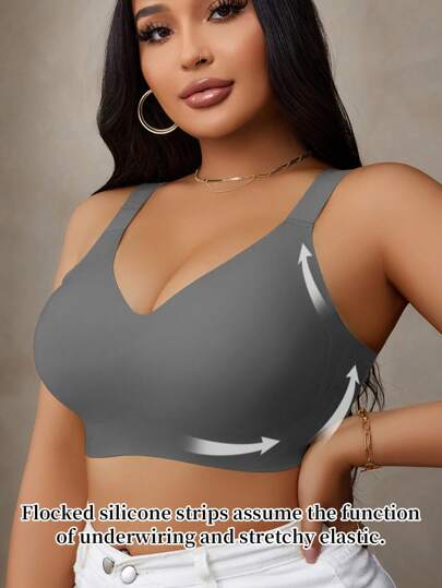 Plus Size Women's Seamless Gummy Bra, Soft Support Underwire Free Lightly Padded Push Up Bra (Single)