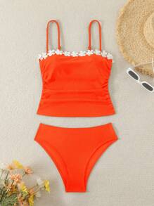 SHEIN Swim Springbreak New Elegant 2pcs Ruffled Strap Bikini Set, Simple Fashion Fresh Swimwear Suit For Summer Beach Vacation - Orange - View 4