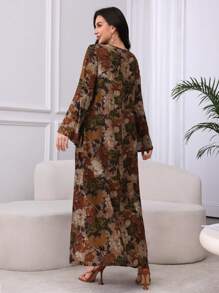 Al Najma Thin Strap Comfy Cotton Printed Dress,Modest Autumn - Red - View 3