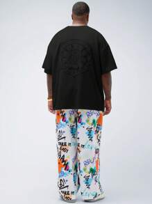 EASEVO Camiseta de manga corta con cuello redondo, estilo casual, bordada, de hombros caídos y corte holgado para hombre de talla grande. Camiseta urbana de verano oversize para hombres de talla grande