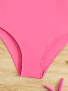 SHEIN Đồ bơi liền thân dài tay có khóa kéo cho bé gái tuổi teen, đơn giản và thời trang, phù hợp cho mùa hè - Màu Hồng  San hô - Xem 5