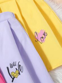 3 件套女孩休闲心形图案百褶裙，时尚派对夏季服装 - 彩色 - 查看 6