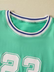 2件套男童休闲字母印花运动上衣和短裤套装，时尚百搭，适合春夏日常穿着和户外活动。 - 彩色 - 查看 8
