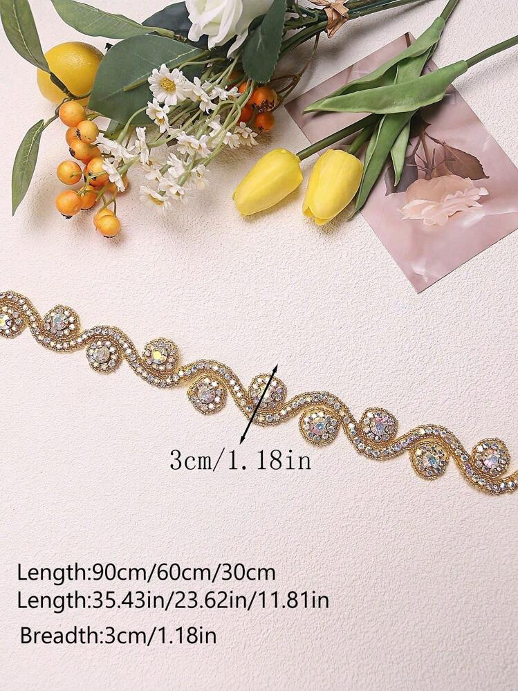 1 băng đô cô dâu lấp lánh thủ công - Dây thắt lưng cưới thêu kim cương & sequin, Phụ kiện tóc cô dâu rộng 3cm Vương miện cưới thanh lịch, Phụ kiện trang trí quần áo, Đồ trang trí nhà cửa, Đồ trang trí đám cưới (30/60/90cm) - Vàng - Xem 2