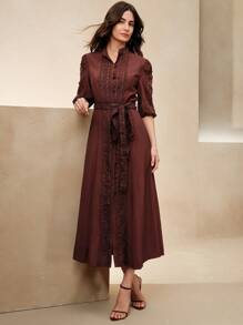 Anewsta Đầm đô thị thanh lịch cổ đứng tay dài buộc eo, thích hợp cho mùa xuân/hè, ngày lễ tình nhân, đêm hẹn hò - Đỏ - Xem 4