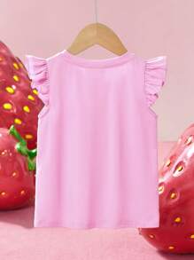 Strawberry Shortcake X SHEIN Young Girl Strawberry Printed Cute Short Cap Sleeve T-Shirt