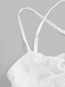 Girlism Vestido con burbujas con tirantes de espagueti, corte calado y textura de gasa esmocada blanca para adolescentes, atuendo casual y de vacaciones, conjunto de playa para primavera/verano