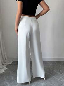 Rafferiza Quần dài đi nghỉ thanh lịch xếp ly bất đối xứng cho nữ - trắng - Xem 2