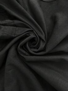 SHEIN LUNE 一件常规款拉链腰部收紧纯色休闲夹克，长袖 - 黑色 - 查看 7