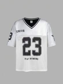 Tween Mädchen Street Style Stricknetzstoff Bedrucktes V-Ausschnitt Kurzarm-Top & Faltenrock 2 Stücke Set, Y2K Fashion Punk Style, süß & cool, Zurück zur Schule