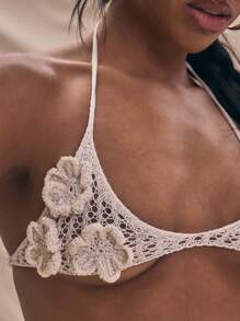 MUSERA Top brassière tricoté à col ras-du-cou fleuri, top d'été de vacances décontracté, sexy d'été