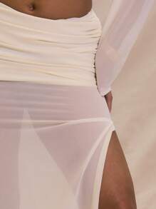 MUSERA Chiffon Ruched Split Thigh Maxi Skirt Summer Vacation  Party - Khaki - View 5