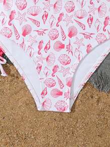 SHEIN 3pcs/Set Tween Girl Printed Tankini Swimwear - Hot Pink - View 3