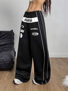 Coolane Pantalón de chándal con estampado de carreras de motocicleta de color negro para moteros - Negro - Ver 5
