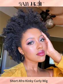Tóc giả Afro Kinky Curly Transparent Lace Frontal Wigs Tóc giả xoăn ngắn tự nhiên được nhổ sẵn Tóc giả bằng tóc thật Tóc giả chất lượng hàng đầu dành cho phụ nữ Sử dụng hàng ngày Mũ thoáng khí Tóc giả bằng tóc người thô chưa qua xử lý Màu đen 4 inch - Natural Black - Xem 2