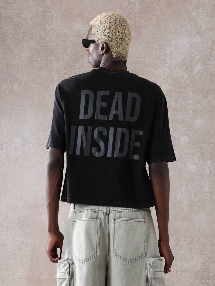 크롭 스테이트먼트 그래픽 남성용 티셔츠 코튼 오버사이즈 반팔