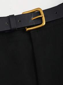 Sweetra 女士休闲阔腿直筒正装裤，春夏 - 黑色 - 查看 4