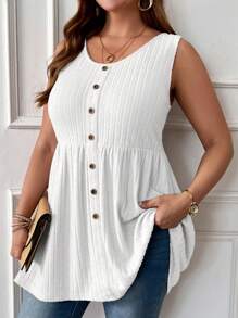 EMERY ROSE Áo tank top cỡ lớn, màu trơn, kiểu dáng thường ngày, cài cúc phía trước, thích hợp cho mùa hè. - trắng - Xem 4