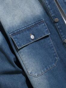 Manfinity Homme 男式前扣长袖口袋休闲牛仔夹克