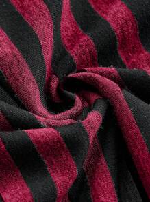 ROMWE Grunge Punk Women Sexy Y2K Style 2 In 1 V-Neck Striped Contrast Color Halter Tie Bowknot T-Shirt, Summer - Red - View 4