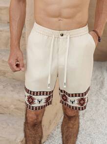 Manfinity RSRT Men's Simple Lace-Up Front Button Pocket Print Casual Shorts - Apricot - View 4