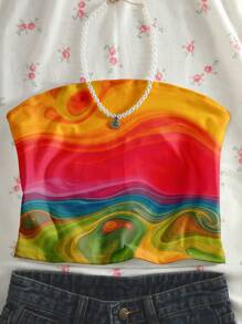 INAWLY Top bralette corto con stampa sfumata, abbigliamento casual da vacanza