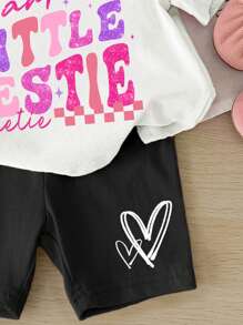 SHEIN Baby Girl Casual Simple Short Sleeve 2 Pieces Set, Suitable For Spring And Summer - Multicolor - View 3