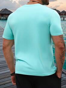 ResortEase 大码男士简约休闲 T 恤，日常穿着 - 藍色 - 查看 2