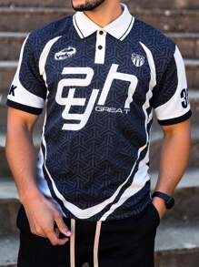 Manfinity Homme Camisa polo de manga corta de moda simple para hombres de talla grande en verano